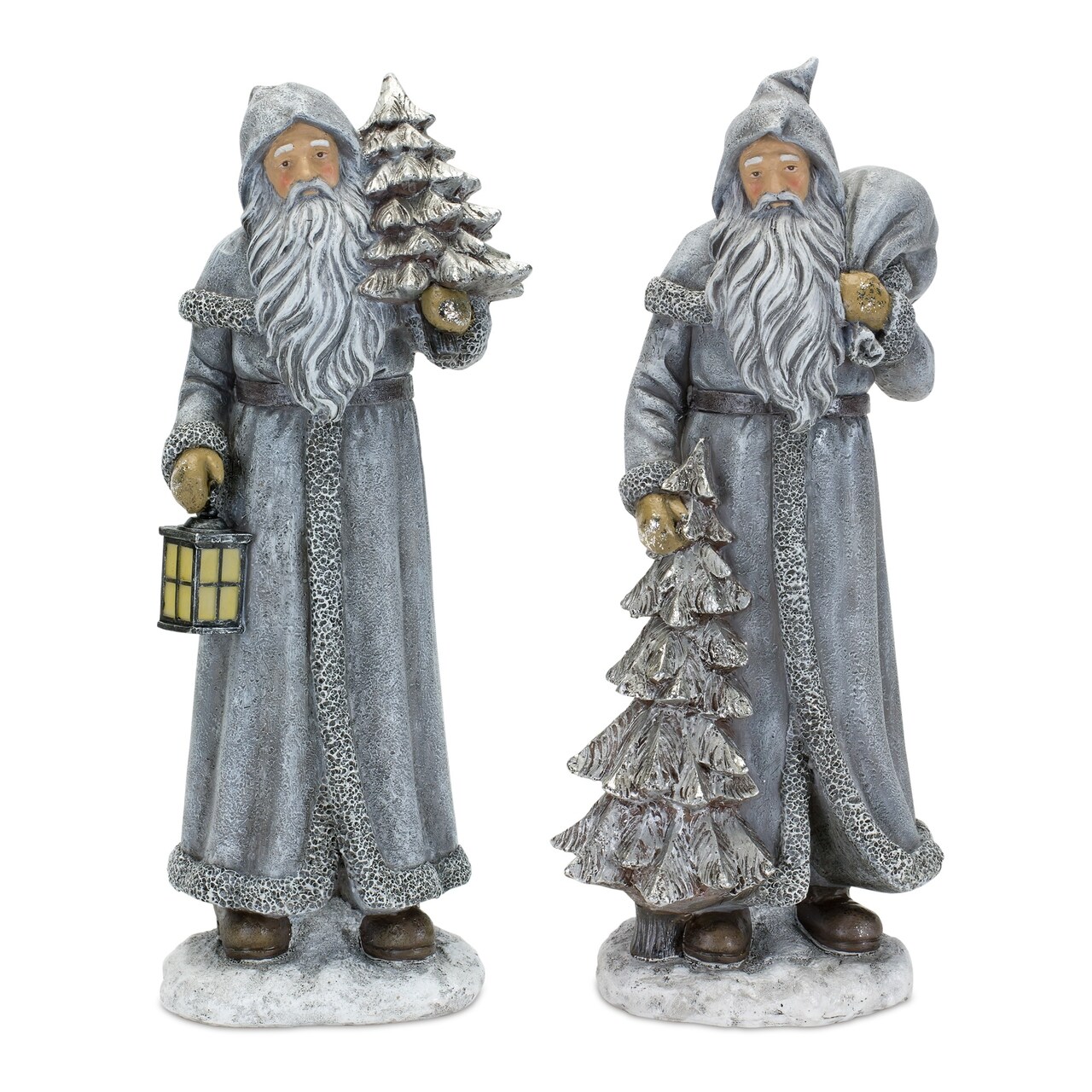 Melrose Set of 2 Silver Santa Christmas Tabletop Figurines 12.5"